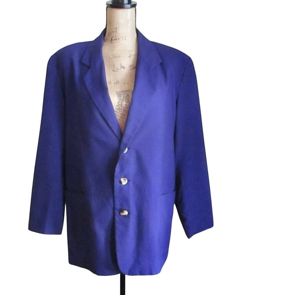 Vintage Structured Blazer Purple Black Houndstooth Plaid Size M/L Corporate